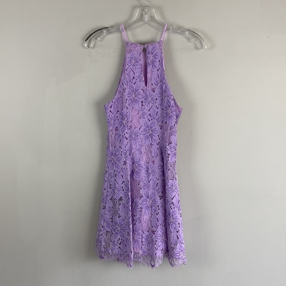 NBD Women Lilac Bria Halter Lace Mini Dress Size XS Lover Era Fairy Purple - Picture 4 of 12